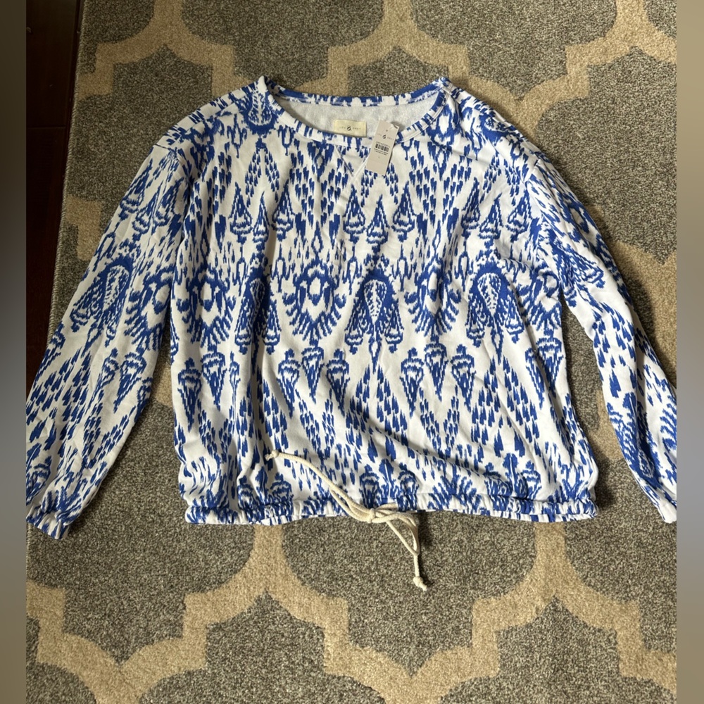 Lou & Grey Blue and White Patterned Drawstring Sweatshirt